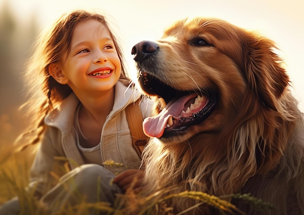 Joyful girl with a big dog