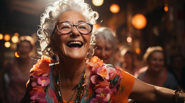 Joyful group of seniors showing vitality while dancing.