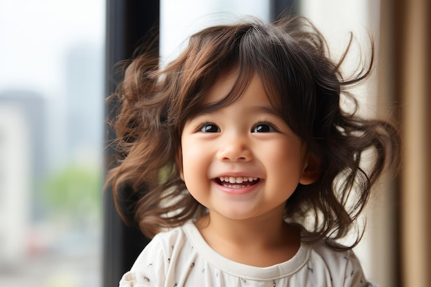 Joyful Innocence Asian Toddler Beams with a Heartwarming Smile Radiating Pure Happiness