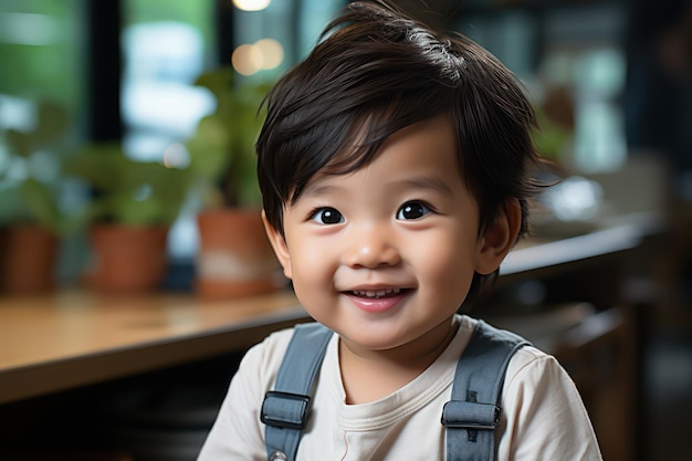 Joyful Innocence Asian Toddler Beams with a Heartwarming Smile Radiating Pure Happiness