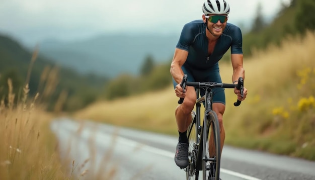 Photo joyful journey of a cyclist embracing the thrill of olympic spirit on the open road