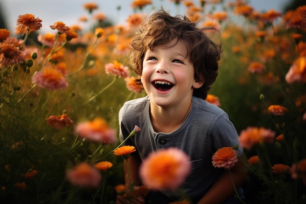 Joyful Kid in a Field of Flowers