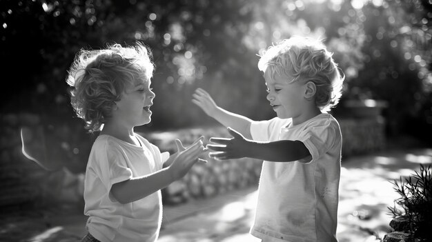 Photo joyful kids playing outdoors happy childhood concept carefree children enjoying summer activities