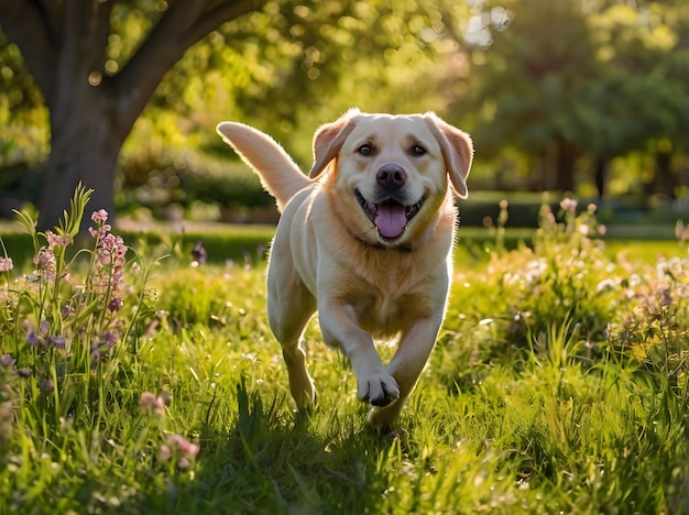 Joyful Labrador Retriever Running in a Green Park