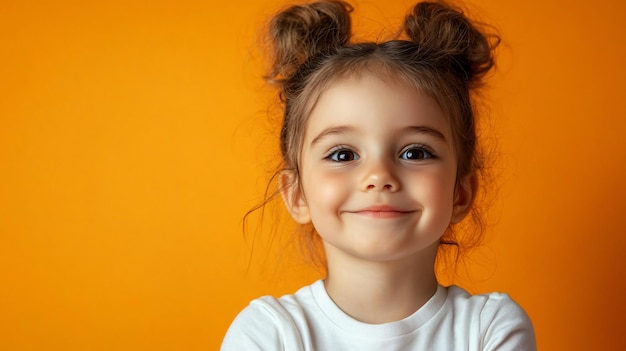 Joyful Little Girl on Vibrant Orange Background