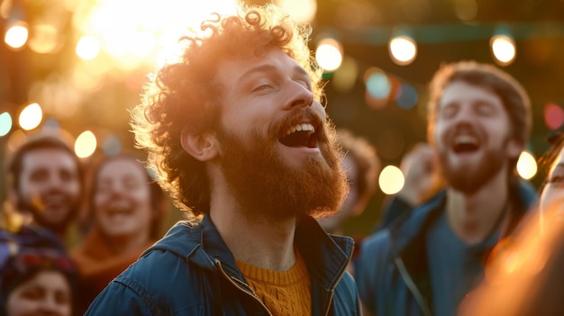 Photo joyful man at outdoor celebration