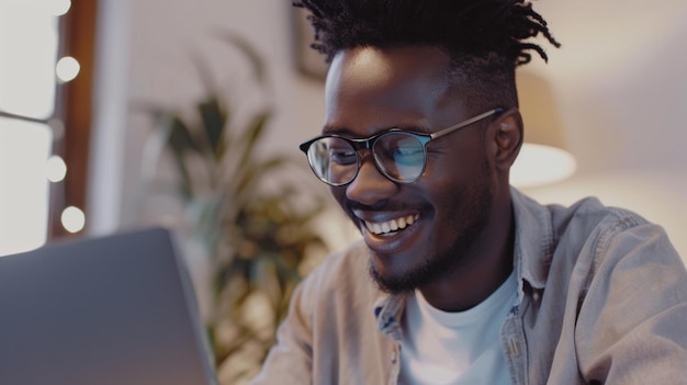 A Joyful Man Using Laptop