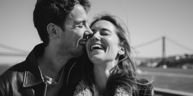 Joyful man and woman sharing a laugh Suitable for lifestyle blogs or relationship advice articles