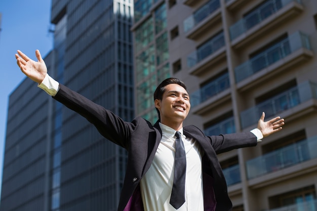 Joyful Manager Celebrating Success Outside