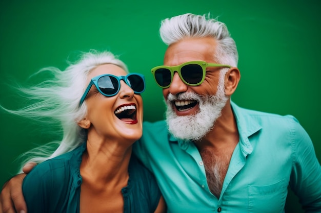 Joyful Mature Couple Wearing Sunglasses and Delighting in the Moment Generative Ai