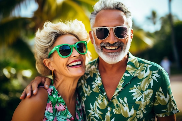 Joyful Mature Couple Wearing Sunglasses and Delighting in the Moment Generative Ai