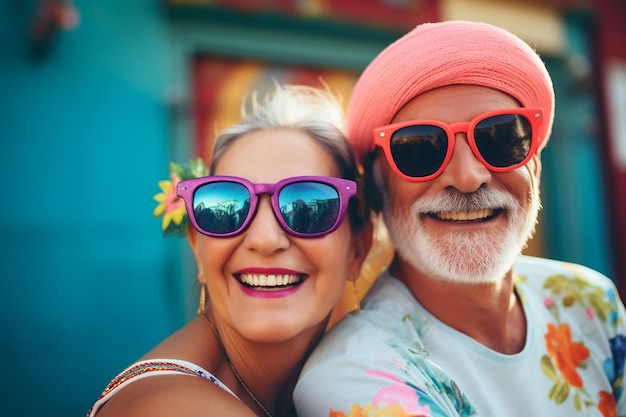 Joyful Mature Couple Wearing Sunglasses and Delighting in the Moment Generative Ai