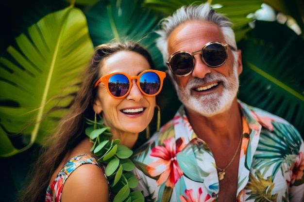 Joyful Mature Couple Wearing Sunglasses and Delighting in the Moment Generative Ai