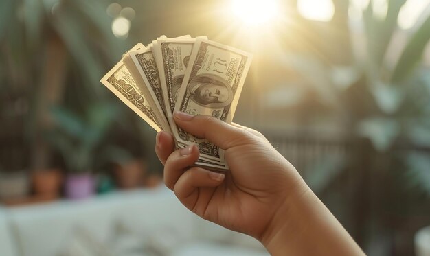 Joyful Money Handling Closeup of Hand