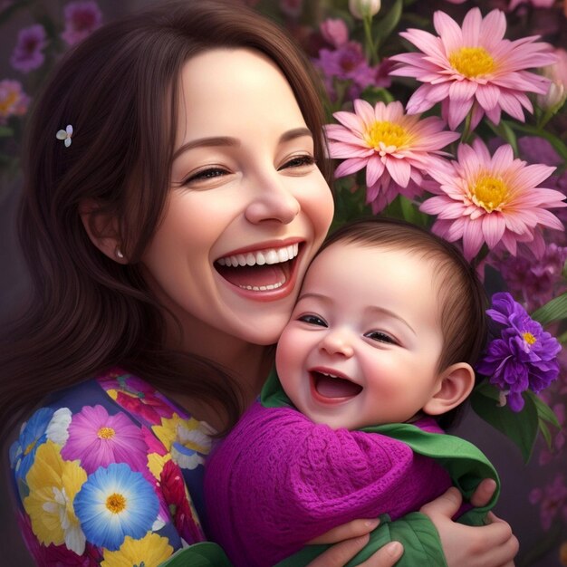 A joyful mother and beautiful baby embrace their smiles radiating pure love and happiness