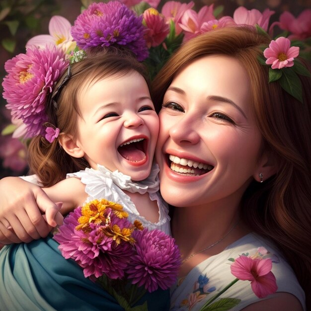 A joyful mother and beautiful baby embrace their smiles radiating pure love and happiness