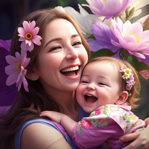 A joyful mother and beautiful baby embrace their smiles radiating pure love and happiness