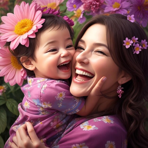 A joyful mother and beautiful baby embrace their smiles radiating pure love and happiness