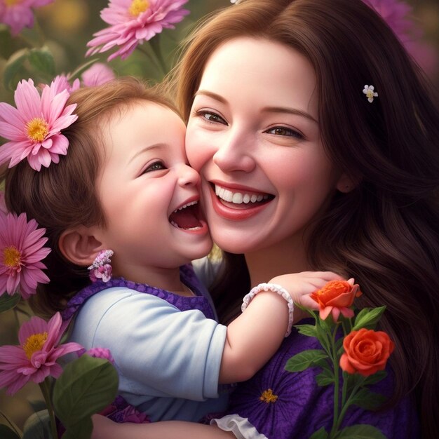 A joyful mother and beautiful baby embrace their smiles radiating pure love and happiness