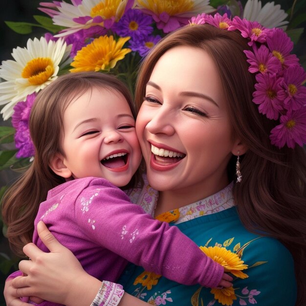 A joyful mother and beautiful baby embrace their smiles radiating pure love and happiness