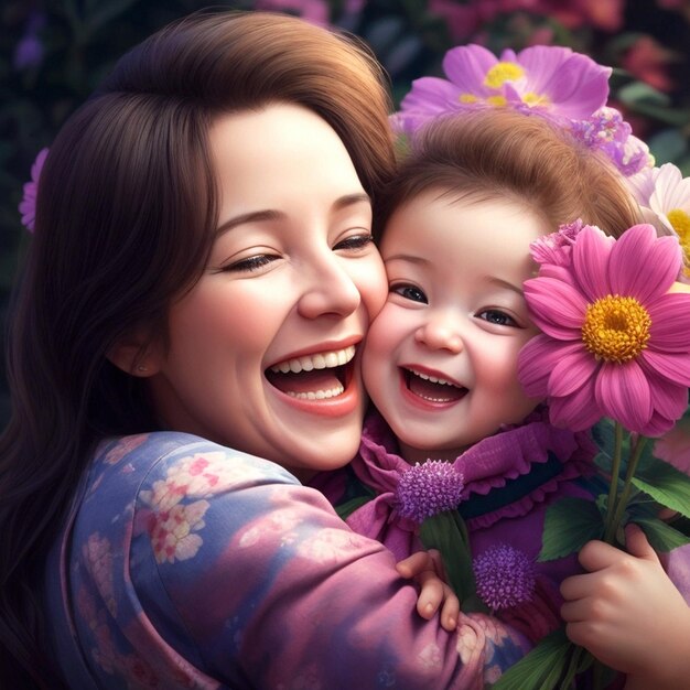 A joyful mother and beautiful baby embrace their smiles radiating pure love and happiness