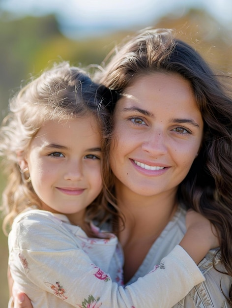 Joyful Mother and Daughter Embrace in Nature Family Bonding and Love