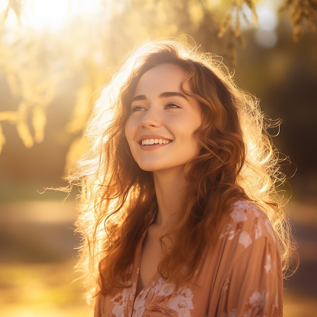 Joyful Outdoor Portrait Young Woman Smiling