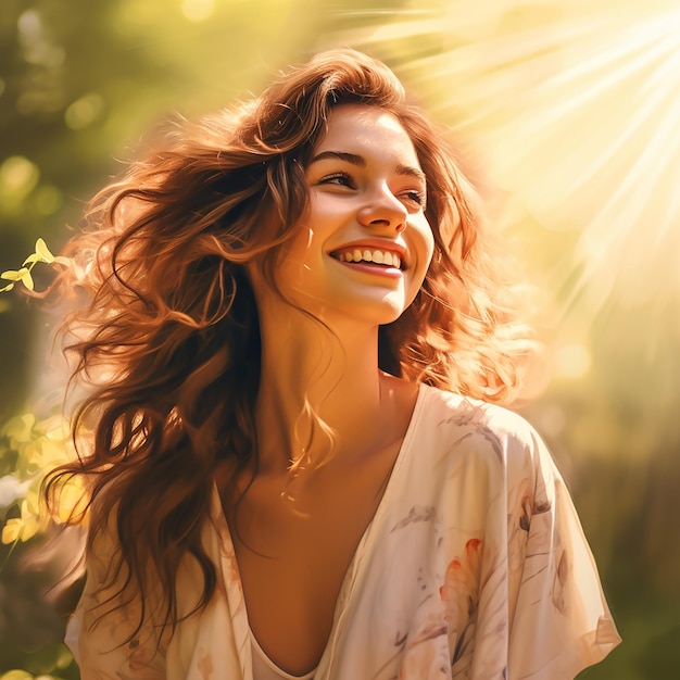 Joyful Outdoor Portrait Young Woman Smiling