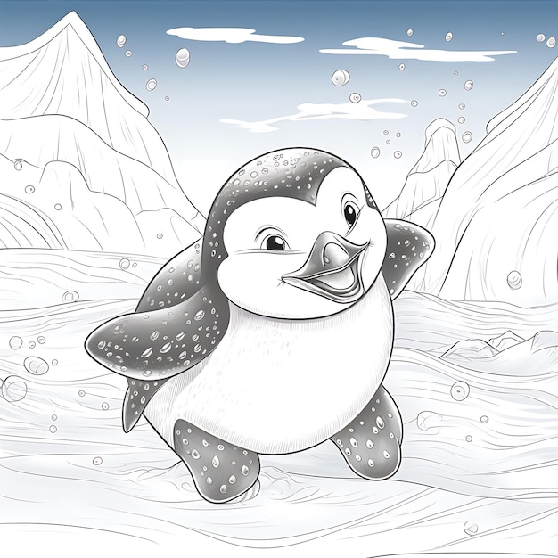 Joyful Penguin Sliding on Ice