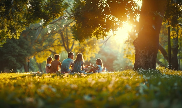 Photo a joyful photo of a happy family enjoying a picnic in the park