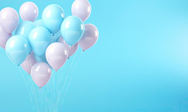 Joyful pink nd blue balloons create a playful spectacle against a calming blue background AI generative