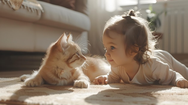 Joyful Playtime with Furry Friends in Bright Living Room