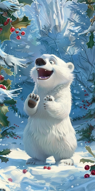 Joyful Polar Bear in a Winter Wonderland