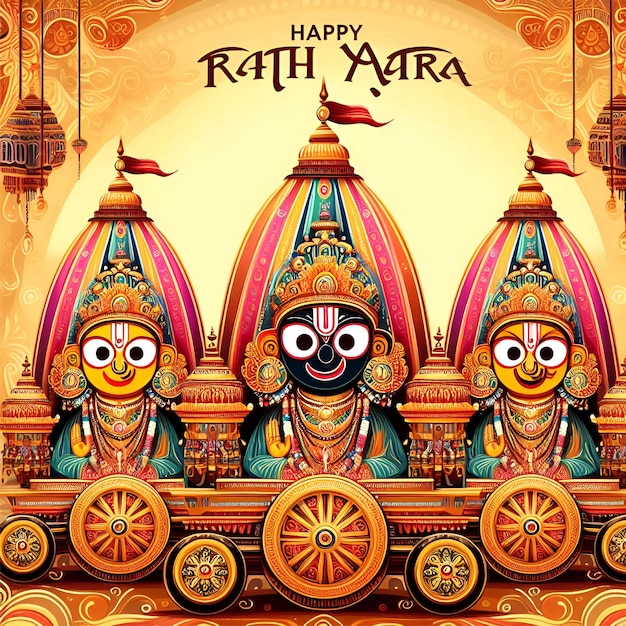 Joyful Rath Yatra Three Vibrant Chariots Carrying Jagannath Balabhadra Subhadra