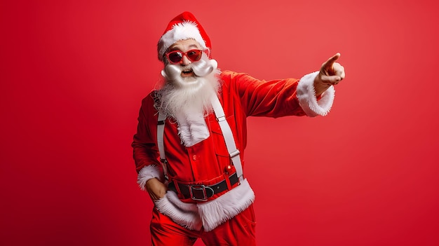 Photo joyful santa claus spreading holiday cheer in red costume