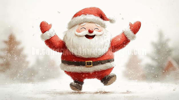 Joyful Santa Dancing in a Festive Cartoon Style