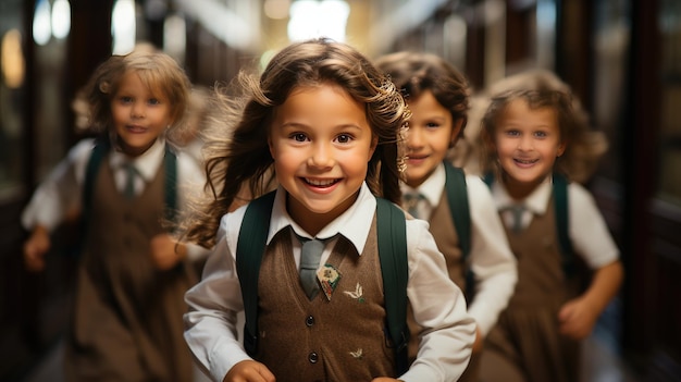 Joyful School Days Children's Energetic Run through Corridors