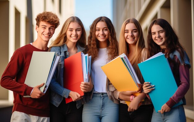 Joyful School Days Happy Teenage Students with School Foldersquot Ai