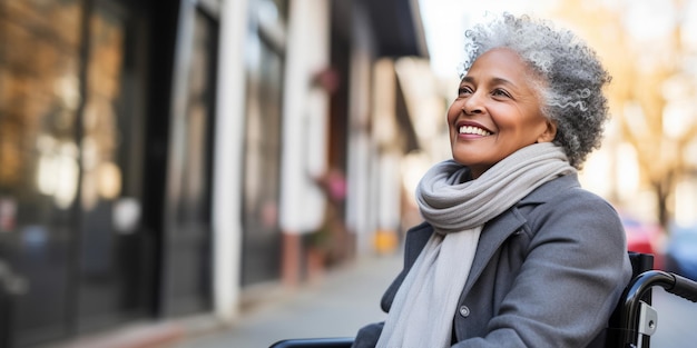 Joyful Senior Woman in Wheelchair Outdoors