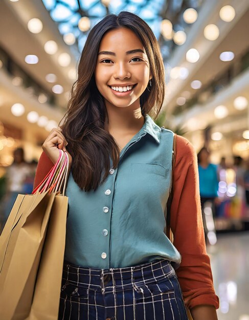 Joyful Shopping Spree Beautiful Teenage Girl in the Mall