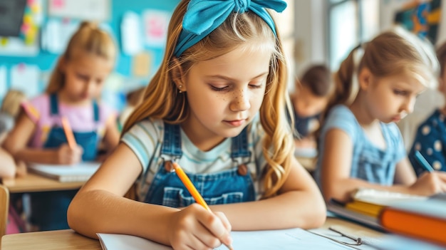 Joyful Student Concentrating on Schoolwork at Desk