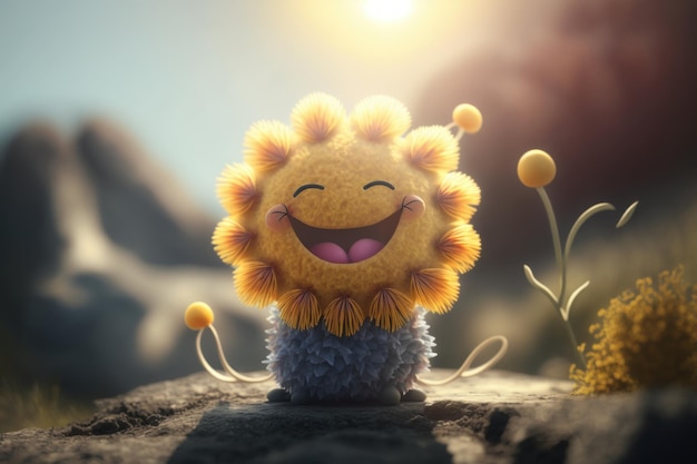 Joyful sun character laughting in fantasy world background Created Generativa ai