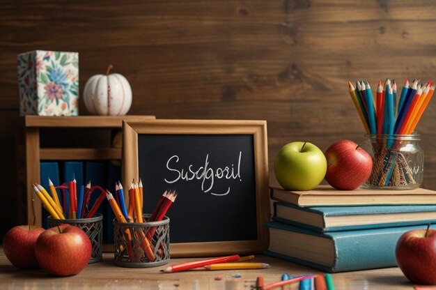 Joyful Teachers Day Scene with School Supplies and Decorative Items