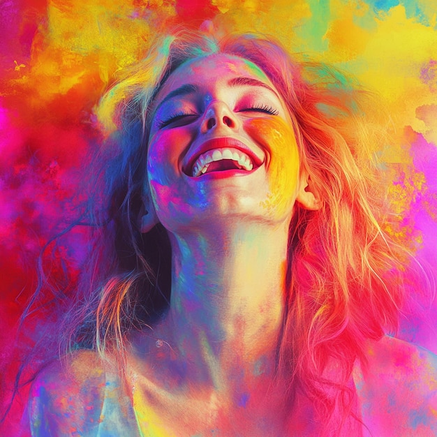 Joyful Transformation Woman Shifting to a Vibrant Happy Mood