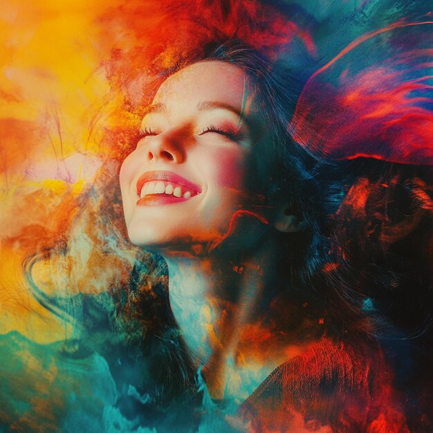 Joyful Transformation Woman Shifting to a Vibrant Happy Mood