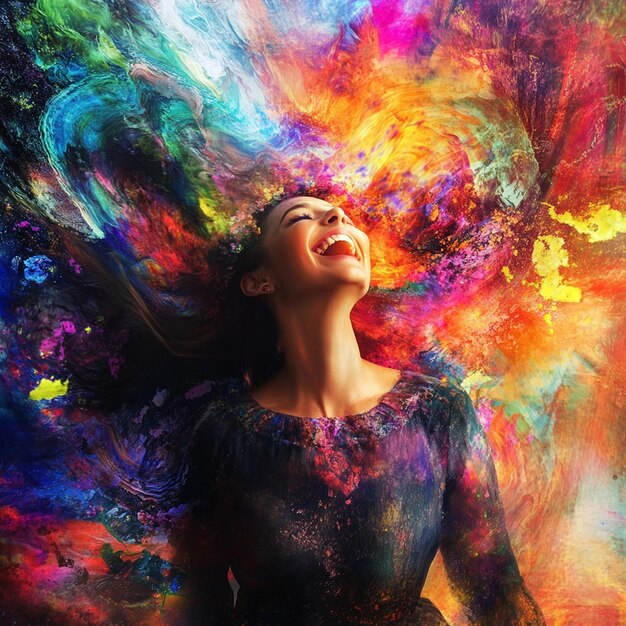 Joyful Transformation Woman Shifting to a Vibrant Happy Mood