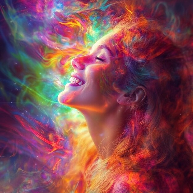 Joyful Transformation Woman Shifting to a Vibrant Happy Mood