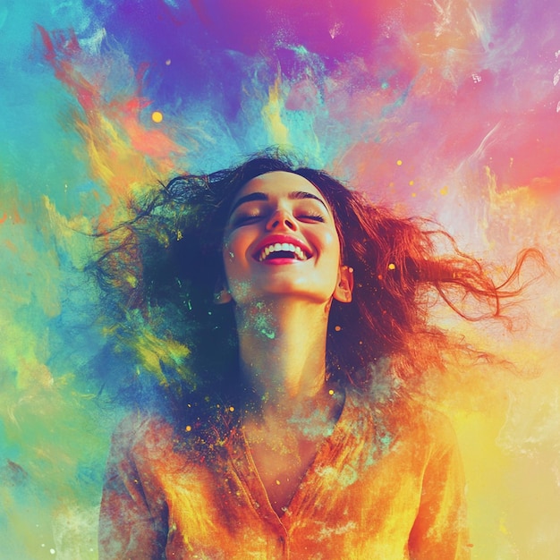 Joyful Transformation Woman Shifting to a Vibrant Happy Mood