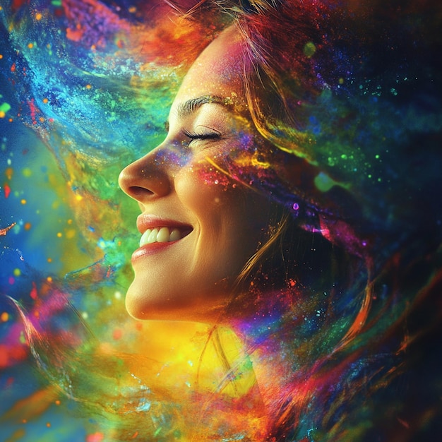 Joyful Transformation Woman Shifting to a Vibrant Happy Mood