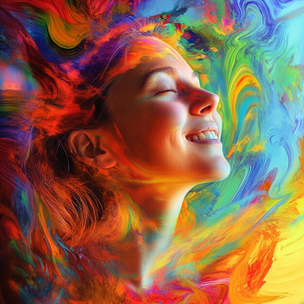 Joyful Transformation Woman Shifting to a Vibrant Happy Mood